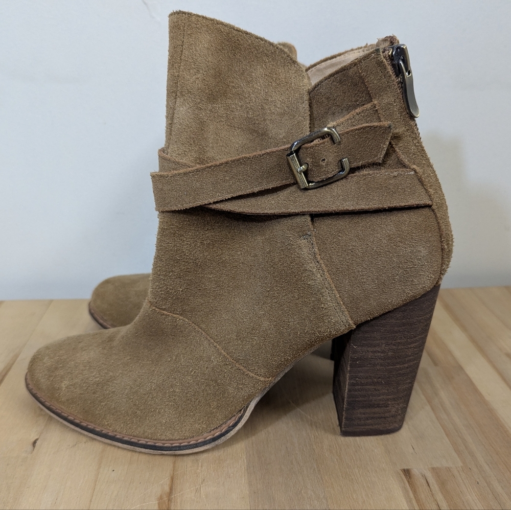 Chinese Laundry Brown Suede Ankle Boots With Block Heel 10 Zip Back Ankle